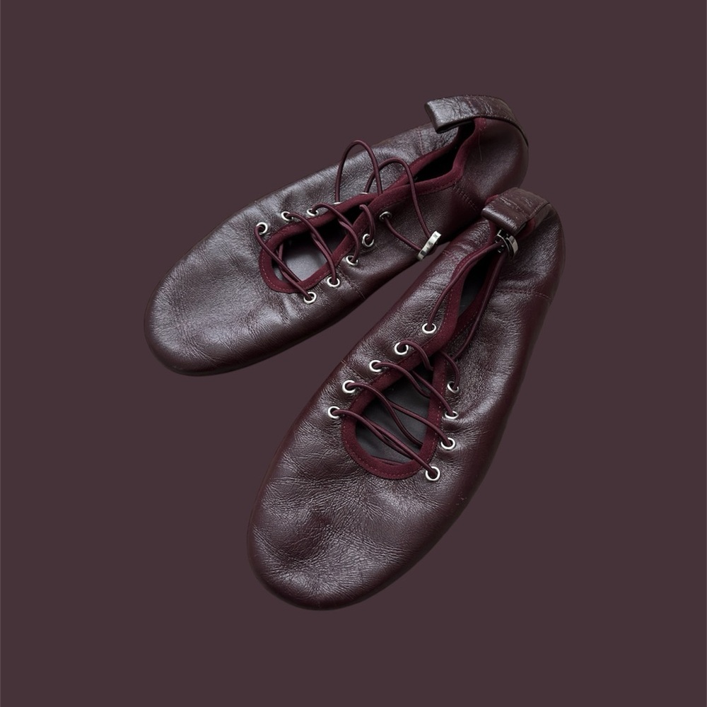 Zara Burgundy Leather Lace-Up flats
